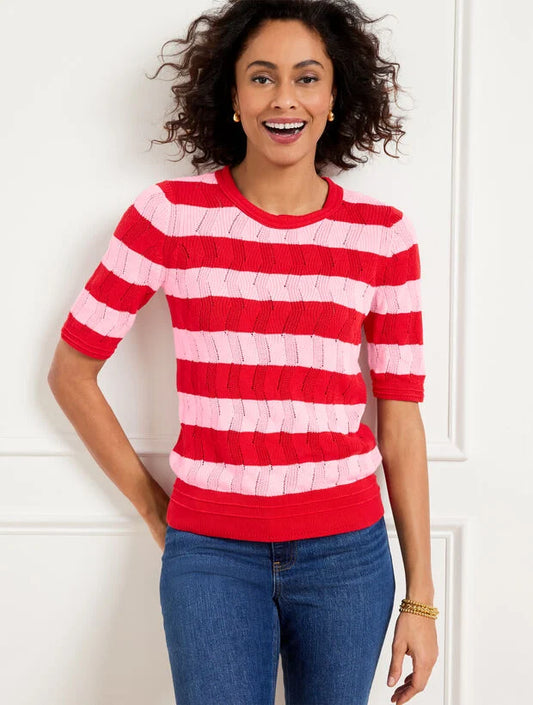 Elbow Sleeve Pullover - Texture Stripe