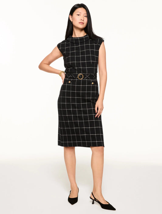 Mockneck A-Line Shift Dress - Autumn Windowpane