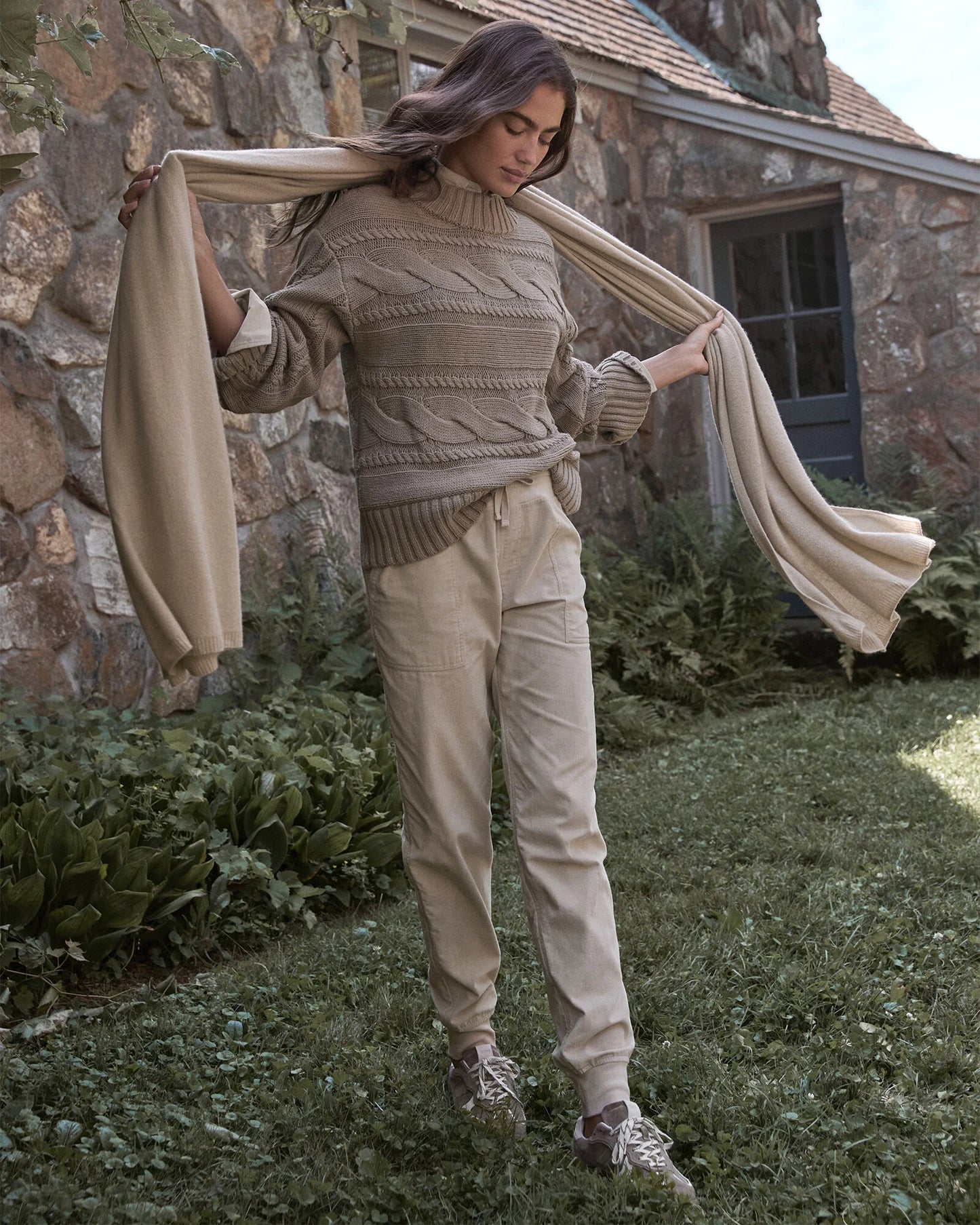 Cotton Blend Horizontal Cable Sweater