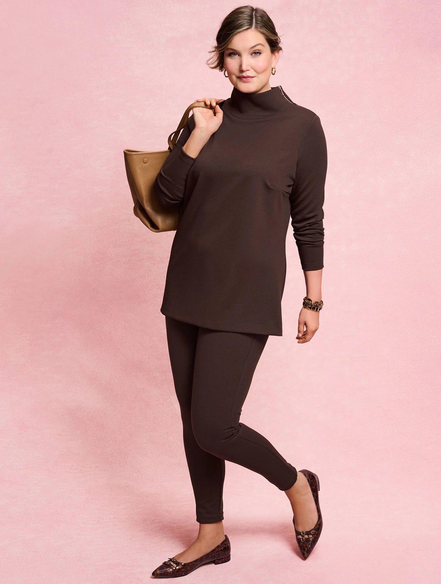 Passport Ponte Zip Shoulder Tunic Pullover