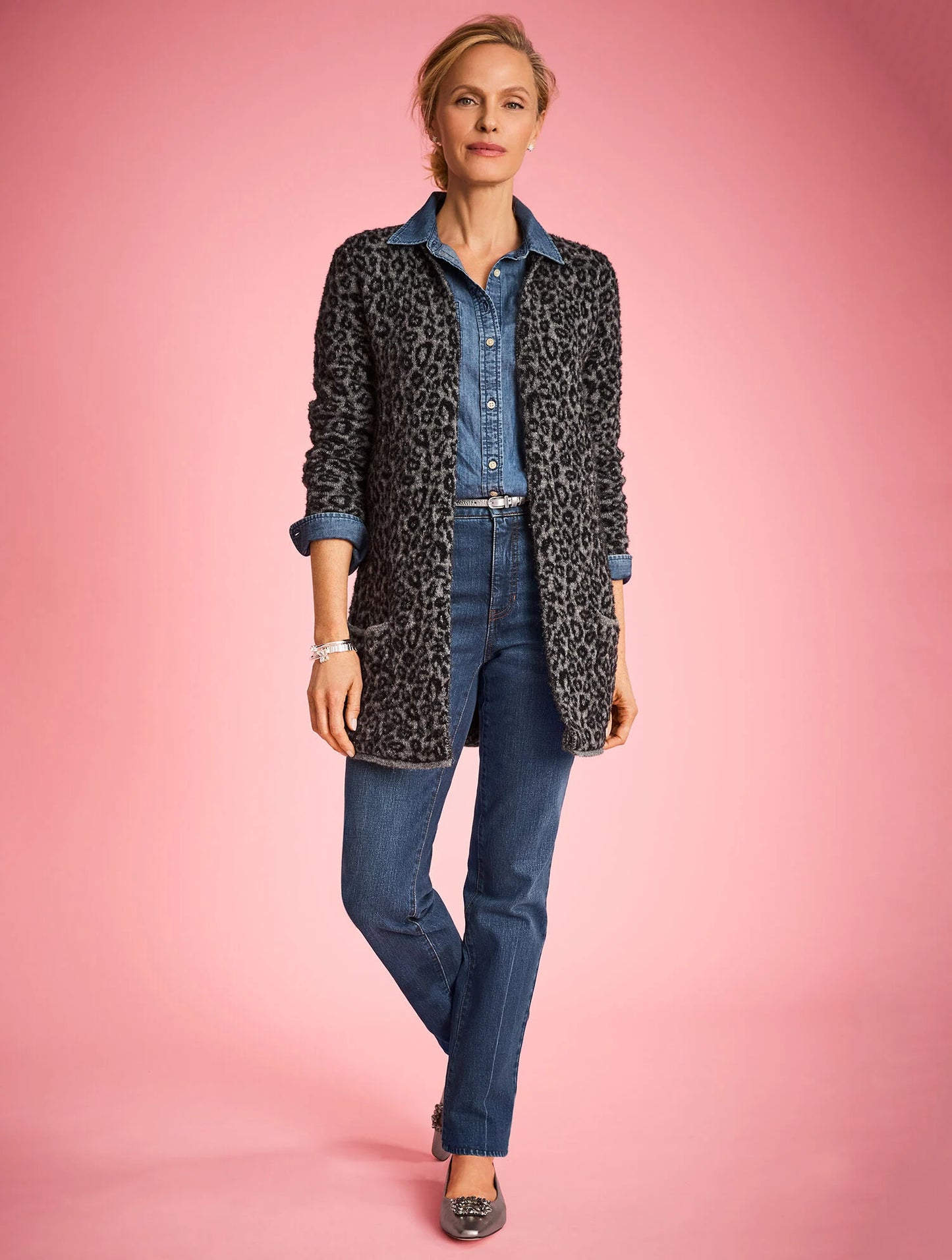 Snow Leopard Jacquard Cardigan