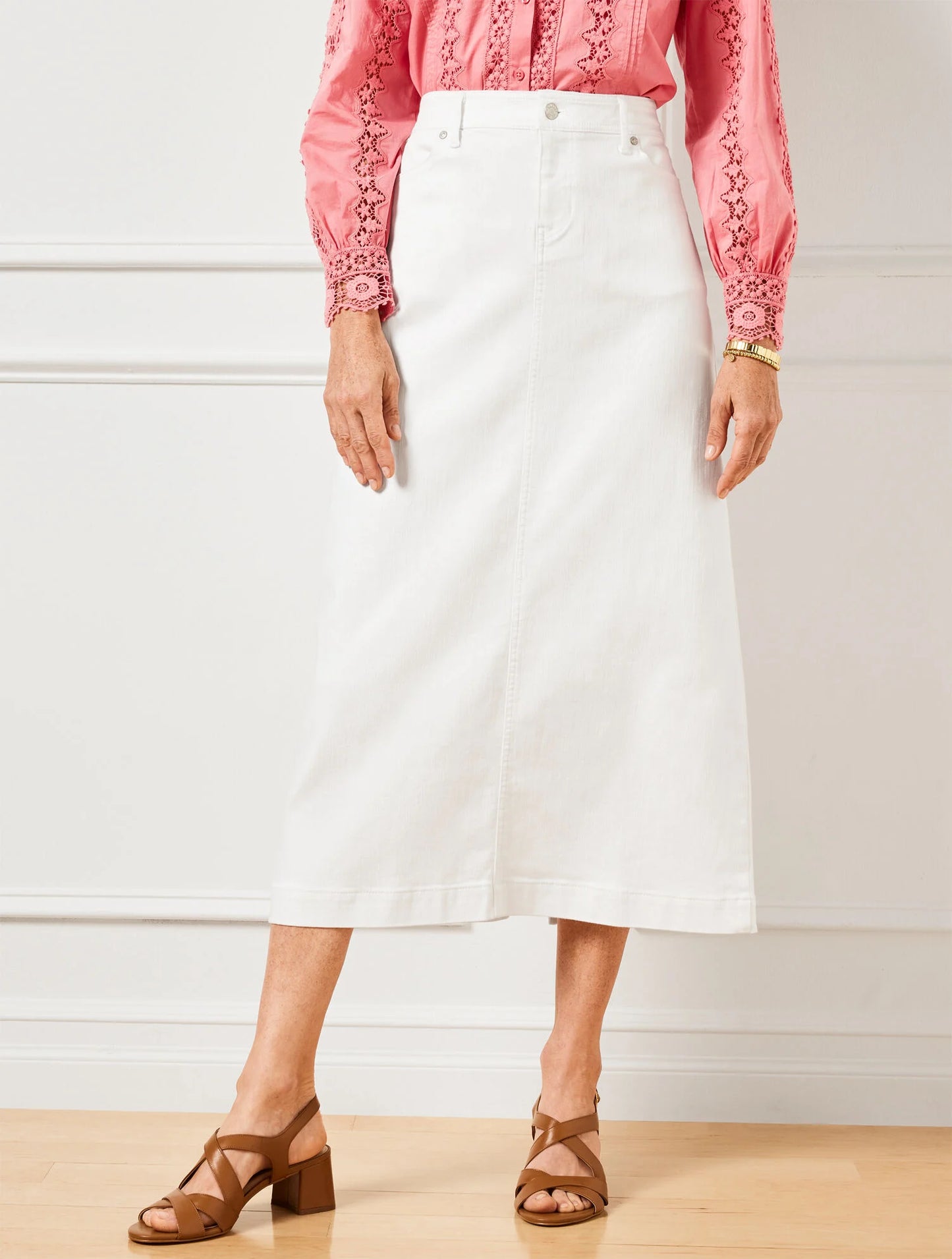 Denim Midi Skirt - White