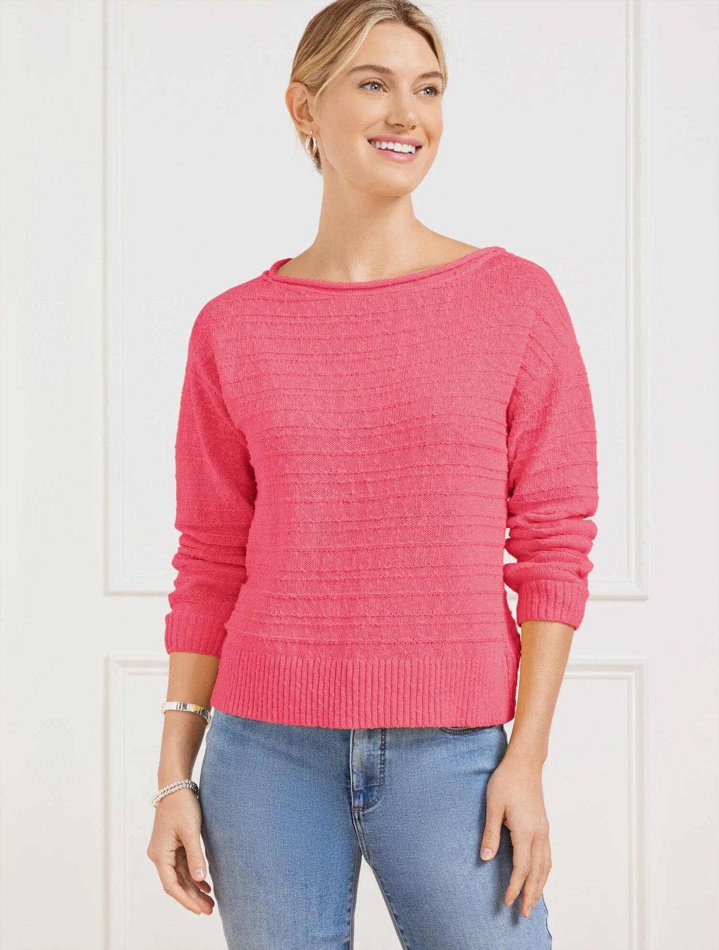 Textured Boatneck Pullover