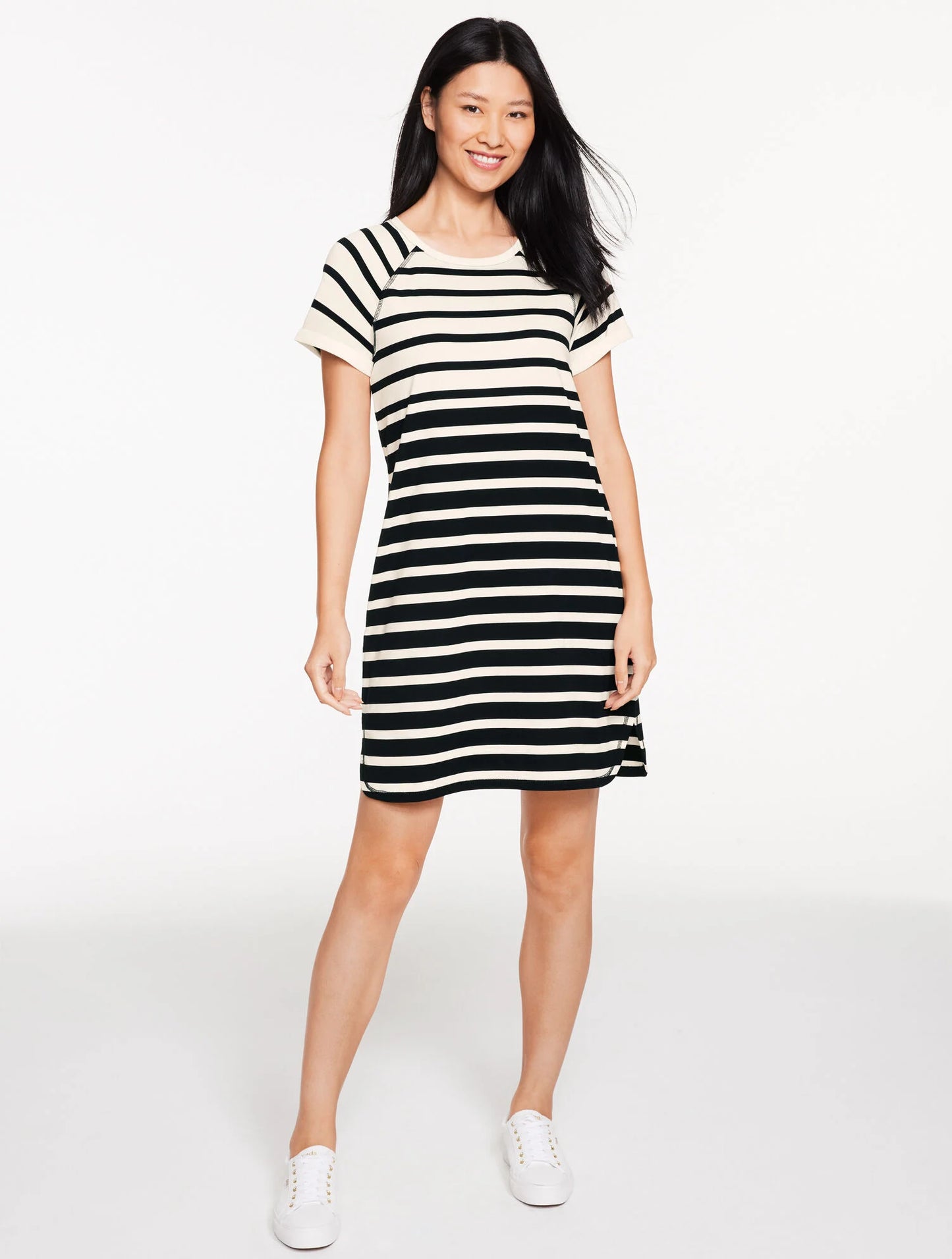 Luxe Jersey Raglan T-Shirt Dress - Thames Stripe