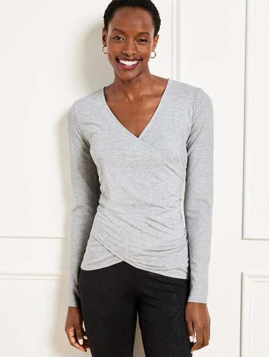 Ribbed Wrap Front Top