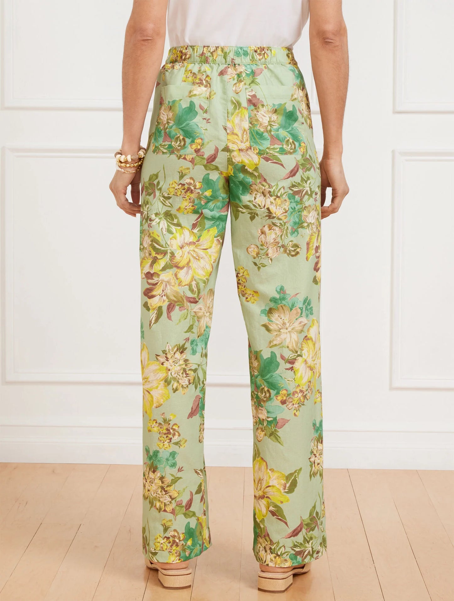 Wide Leg Washed Linen Pants - Dynamic Floral