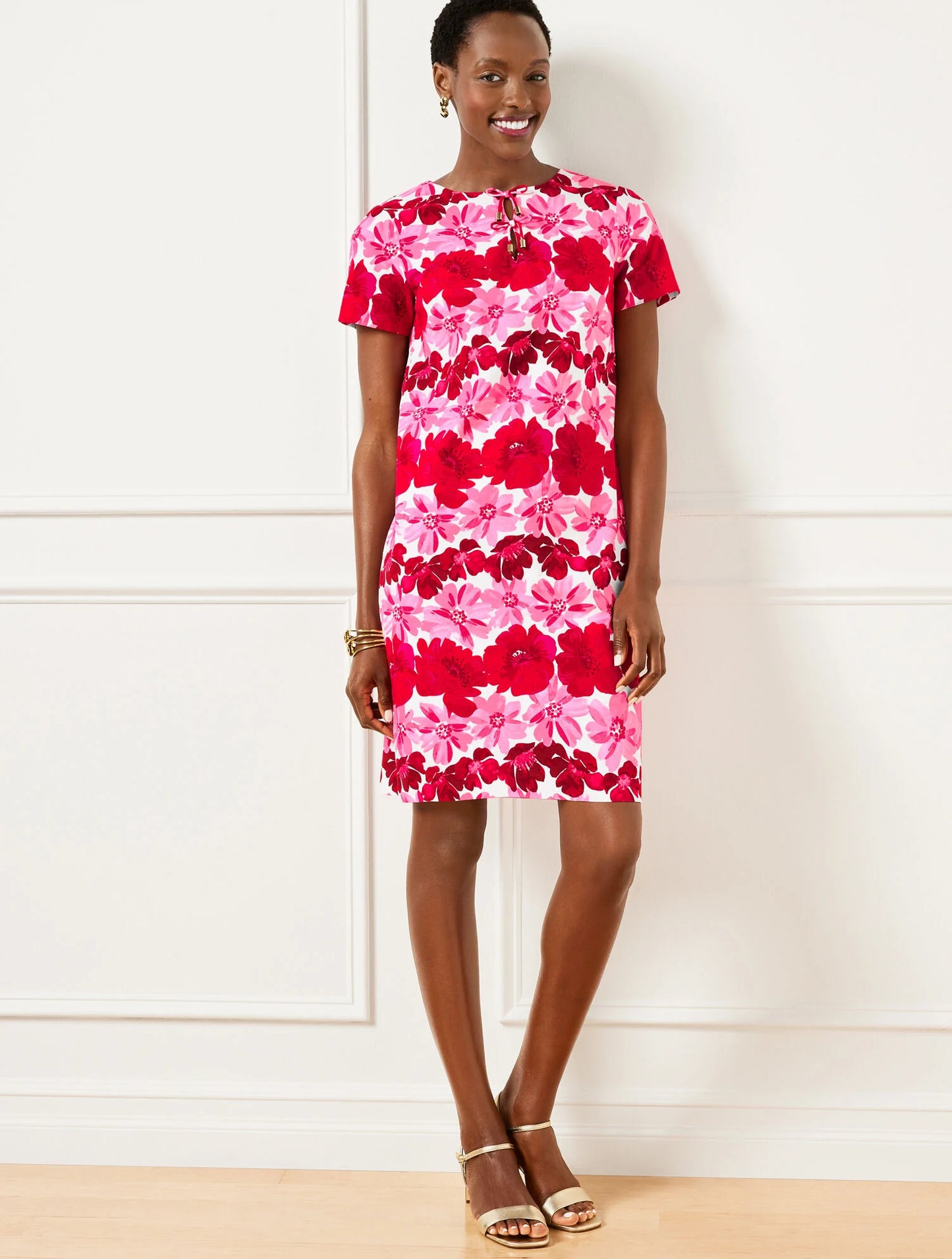 Bow A-Line Crepe Dress - Watercolor Bouquets