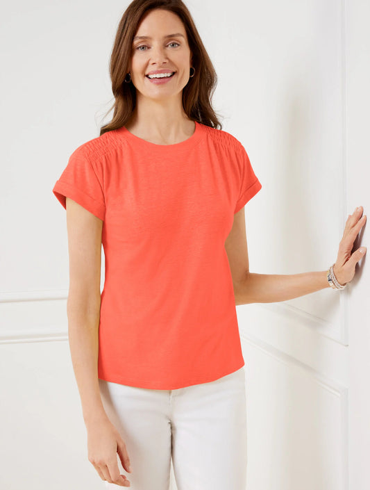 Smocked Shoulder Crewneck Tee