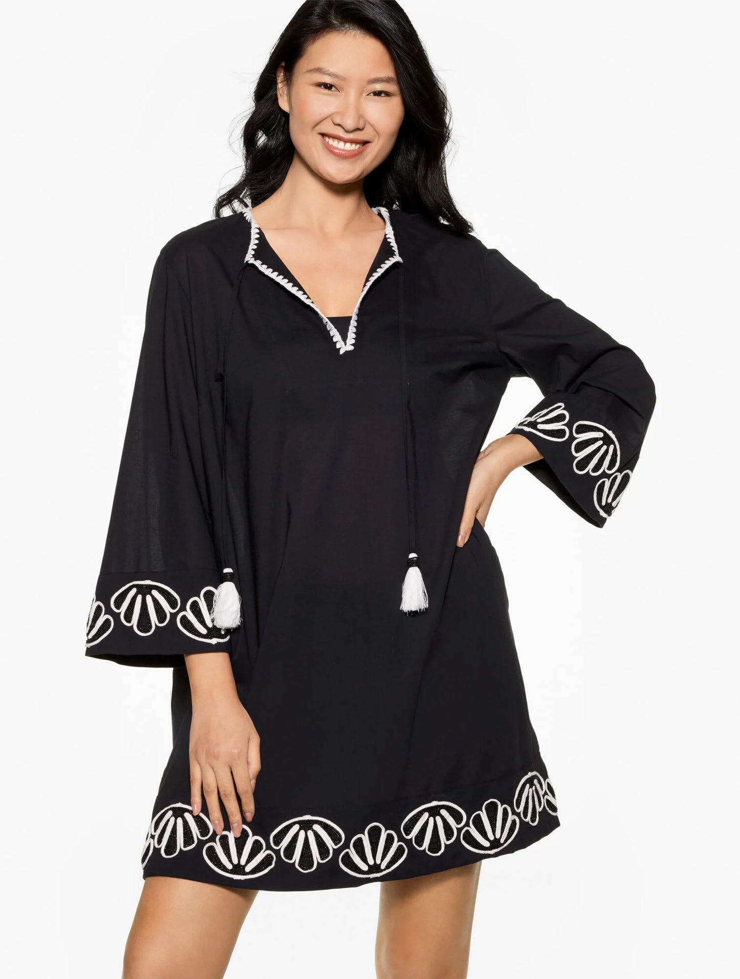 Aqua Club Embroidered Shell Caftan Cover-Up