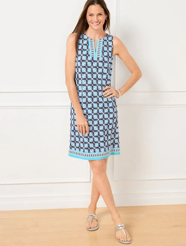 Effortless Jersey Sleeveless Shift Dress - Diagonal Stripe