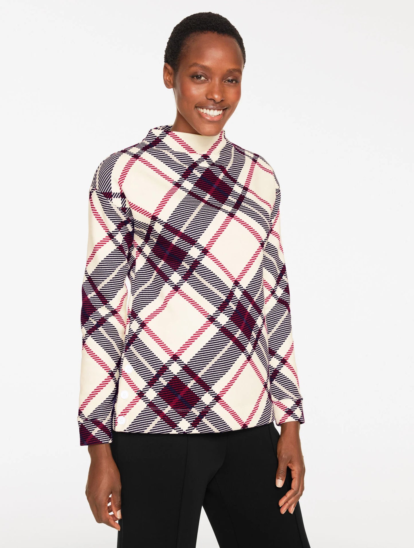 Classic French Terry Mockneck Pullover - Bias Chilly Plaid