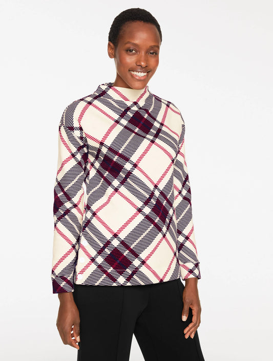 Classic French Terry Mockneck Pullover - Bias Chilly Plaid
