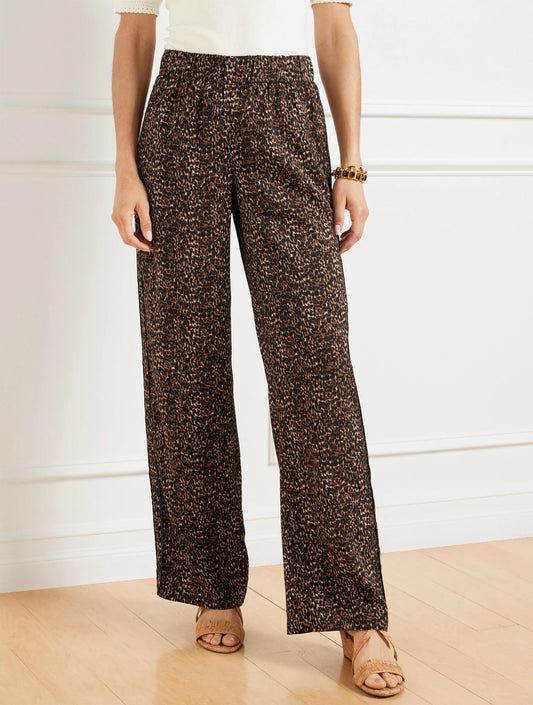 Wide Leg Pull-On Pants - Delicate Leopard