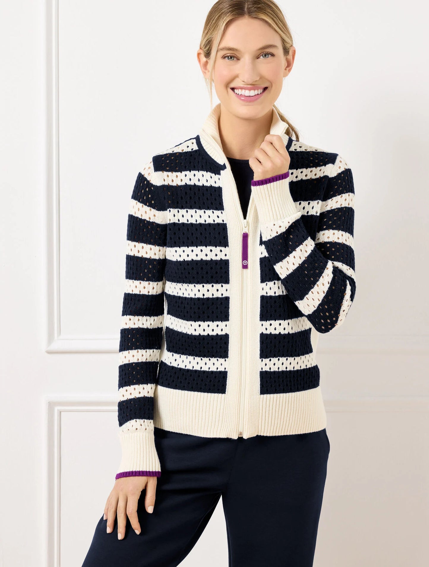 Coolmax® Full Zip Sweater Jacket -  Stripe