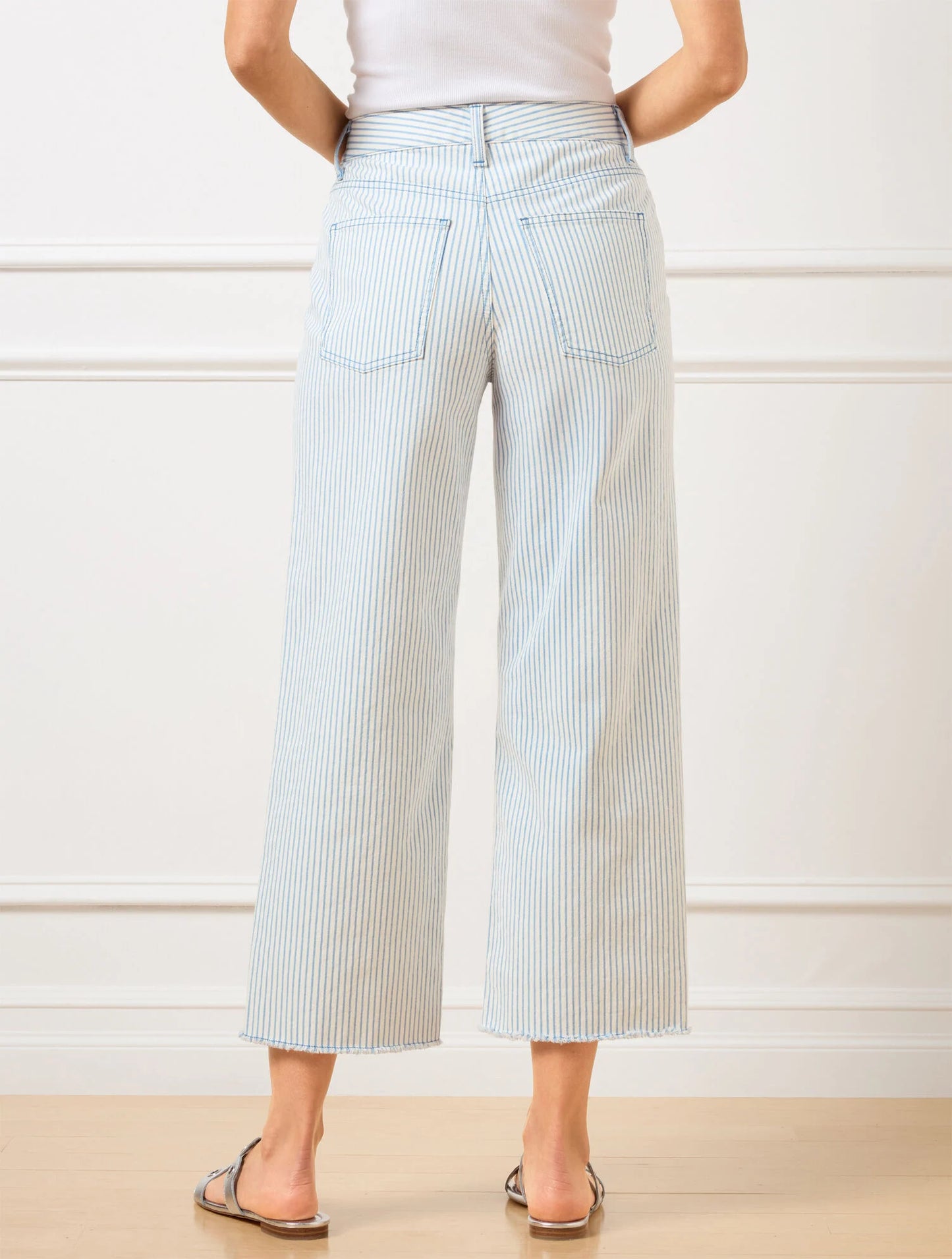 High Waist Wide Crop Jeans - Awning Stripe