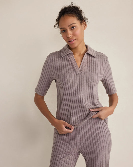 Wide Rib Knit Johnny Collar Top