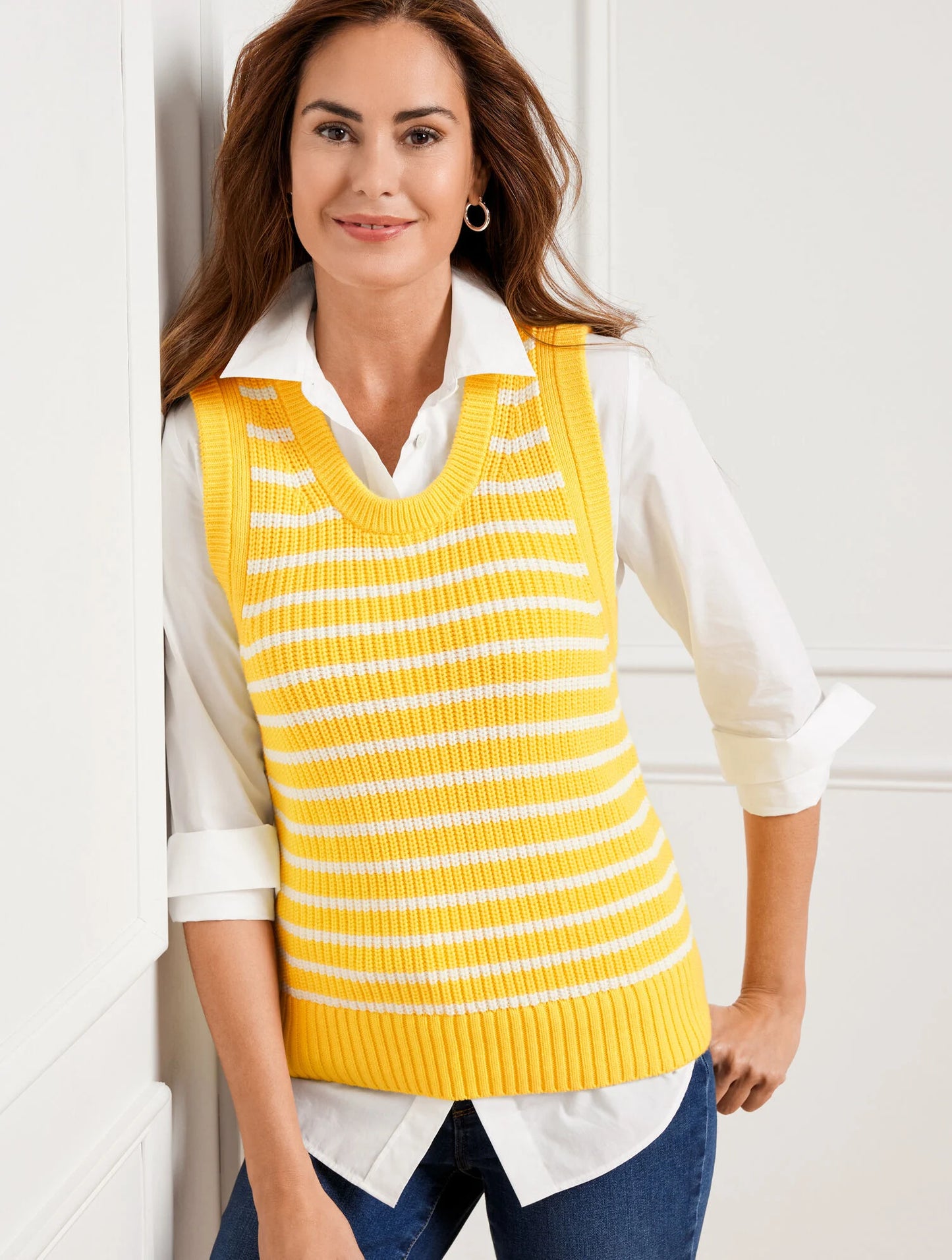 Scoop Neck Sweater Vest - Stripe