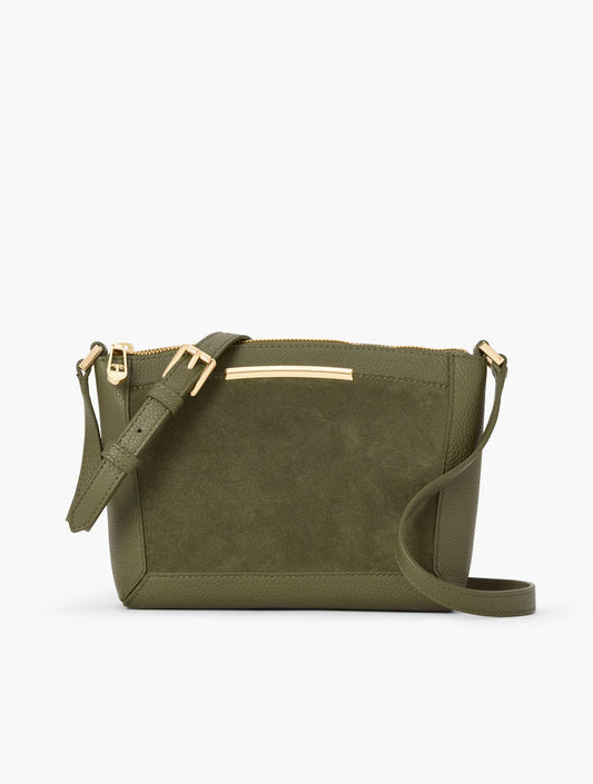 Suede Trim Pebble Leather Crossbody Bag