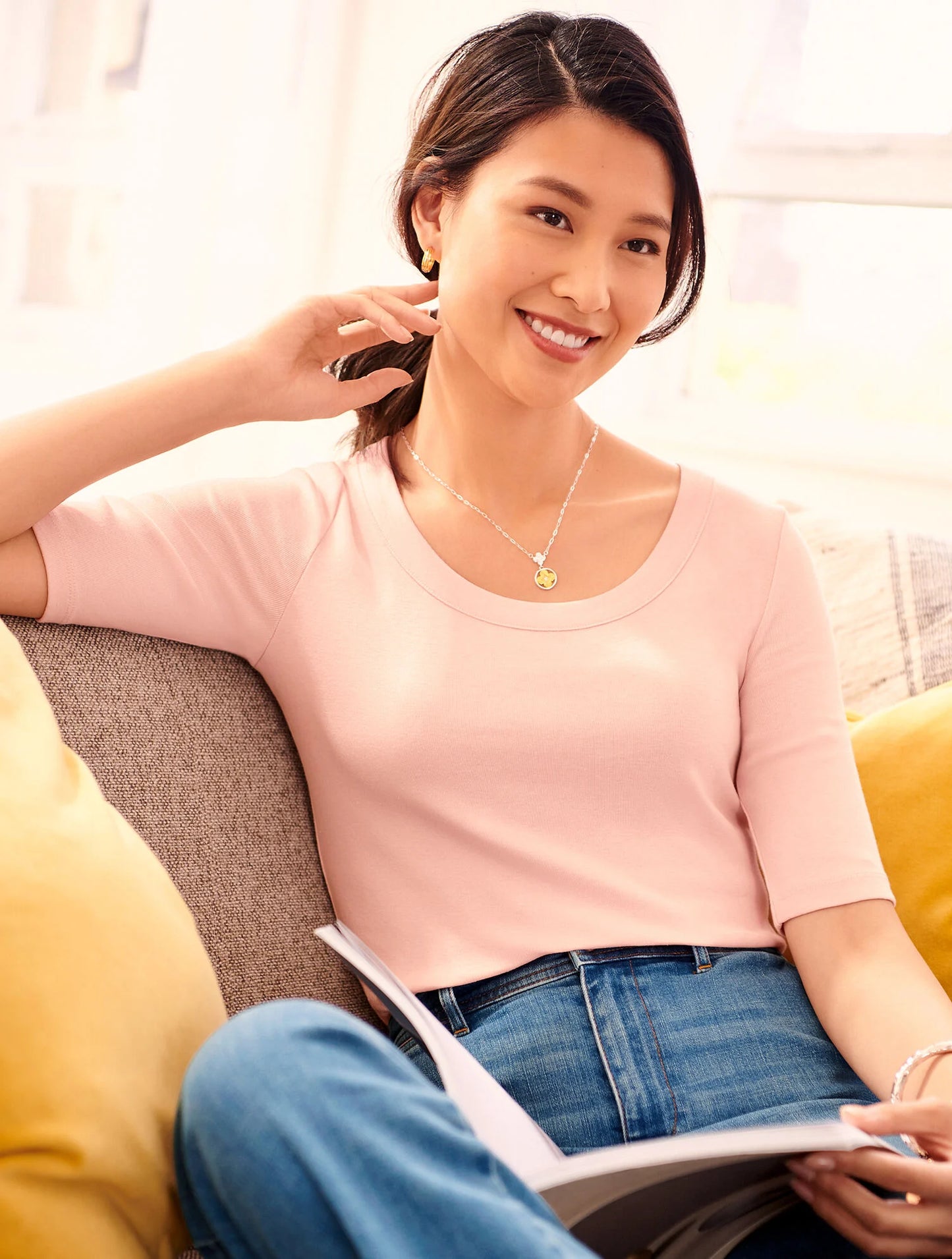 Scoop Neck Curved Hem Tee - Pima Solid