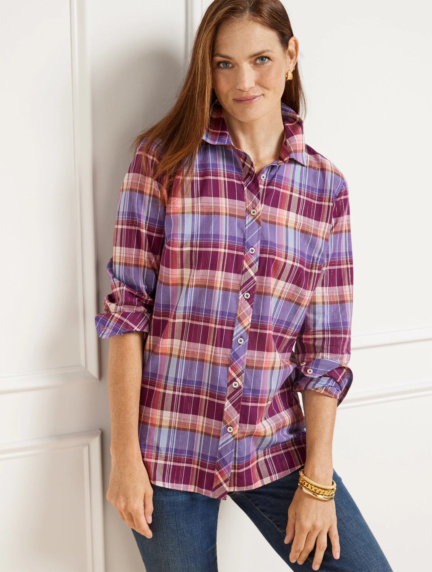 Cotton Button Front Shirt - Fabulous Plaid