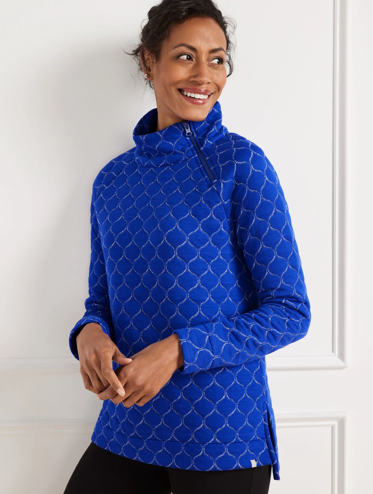 Metallic Asymmetrical Zip Quilted Pullover