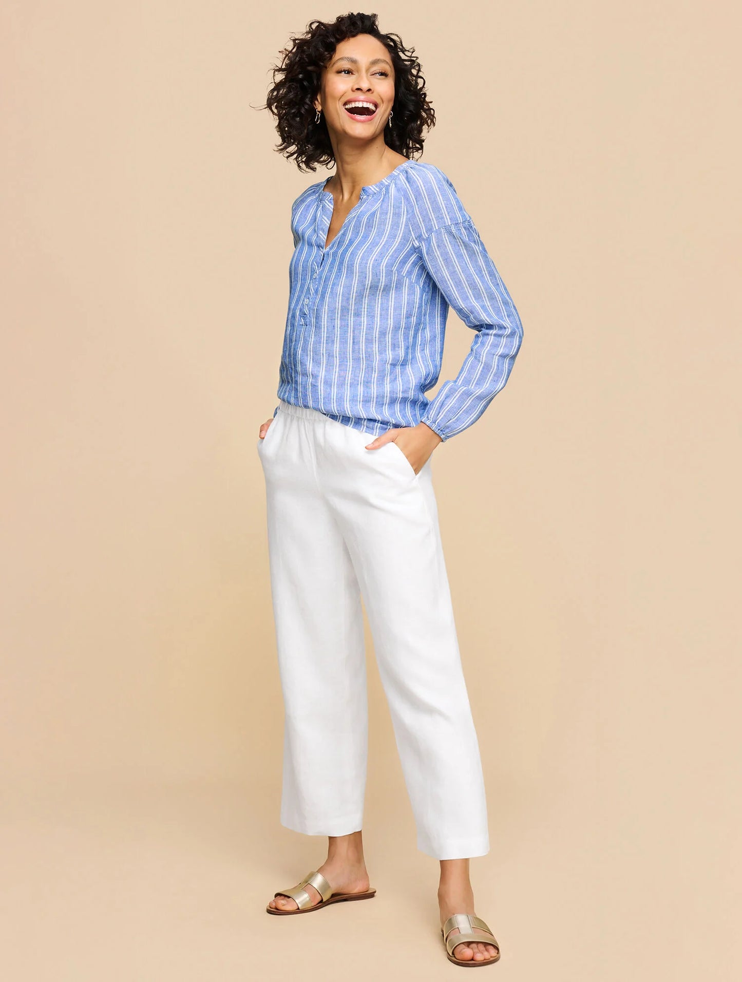 Wide Crop Pull-On Washed Linen Pants