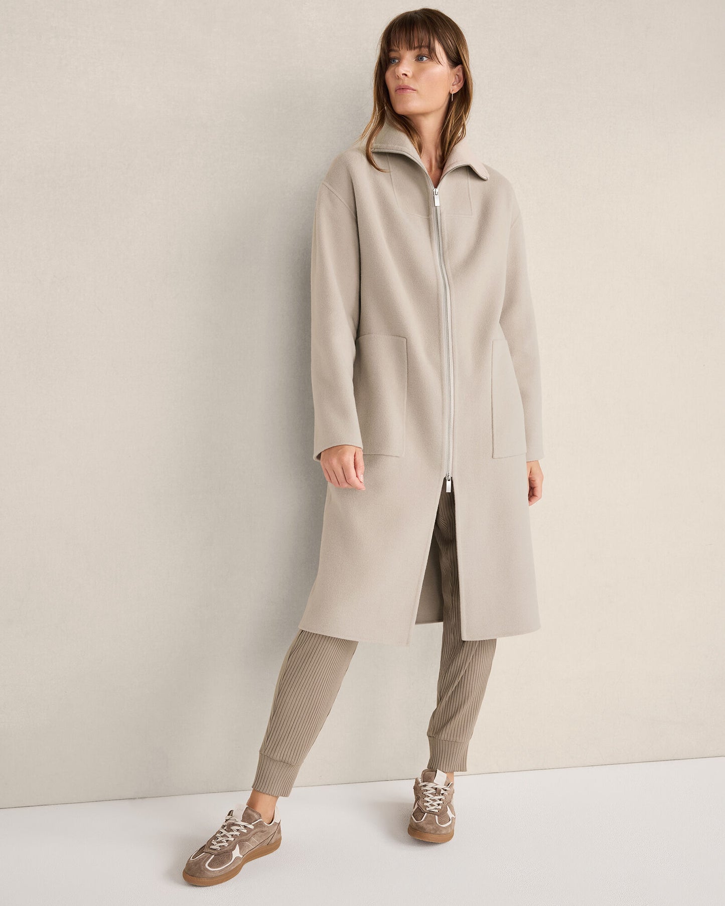 Wool Blend Funnel Neck Coat