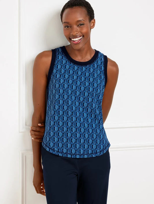 Lightweight Woven Stretch Tank - Pinwheel Geo