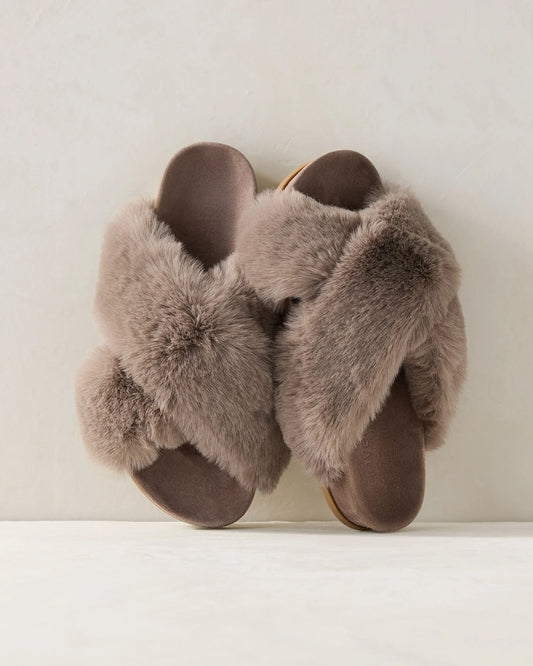 Faux Fur Criss Cross Molded Slippers
