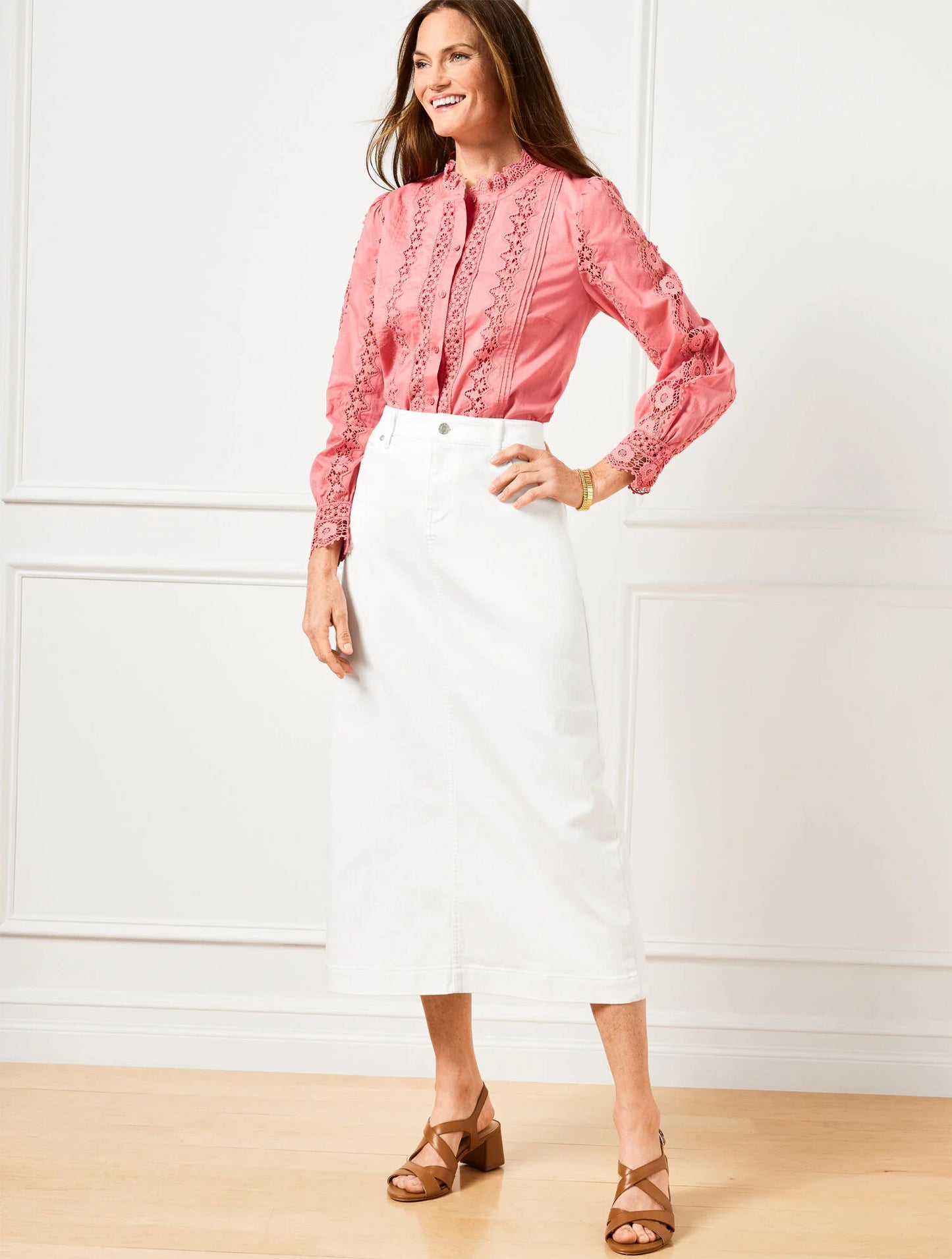 Denim Midi Skirt - White