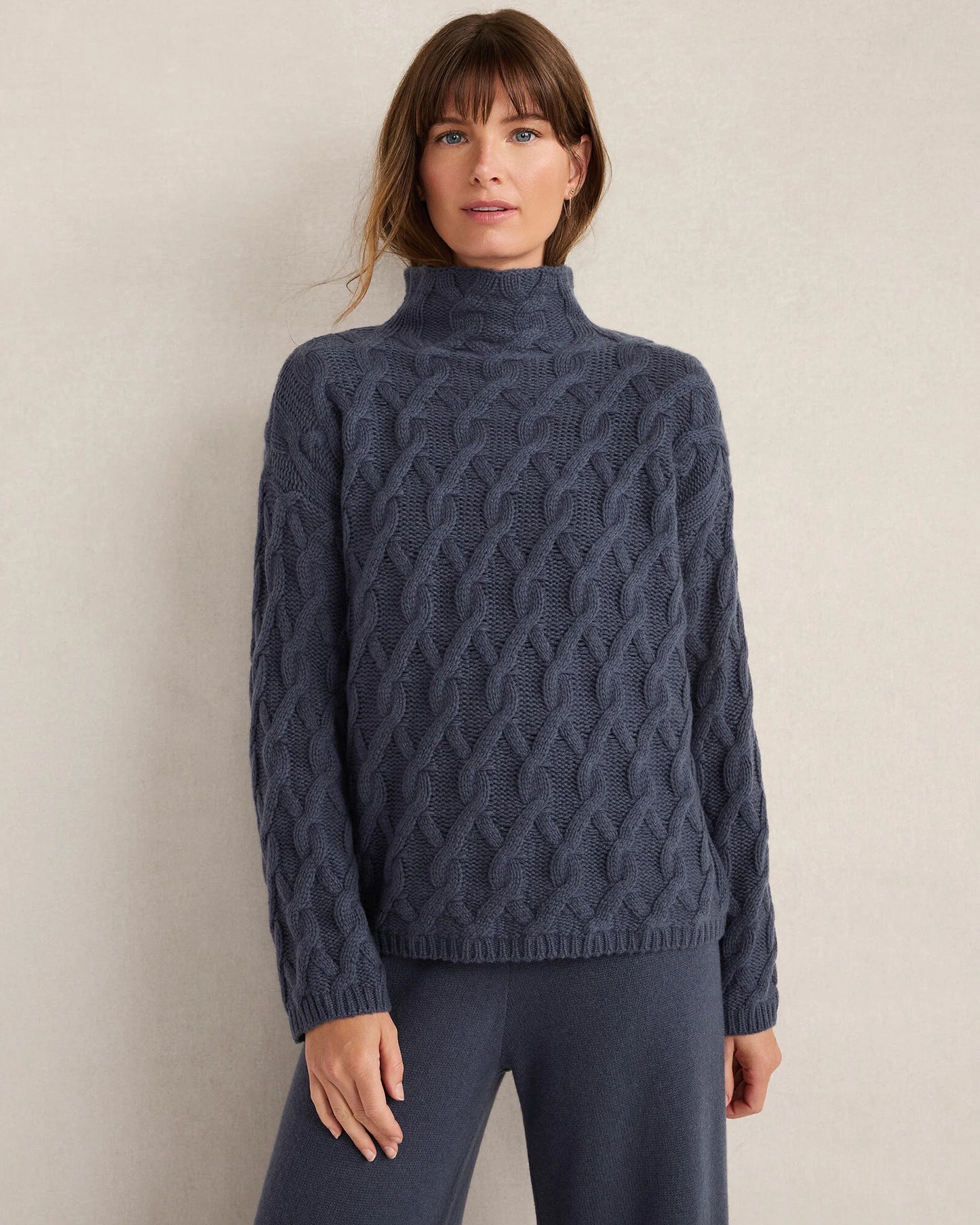 Cashmere Allover Cable Mockneck Sweater