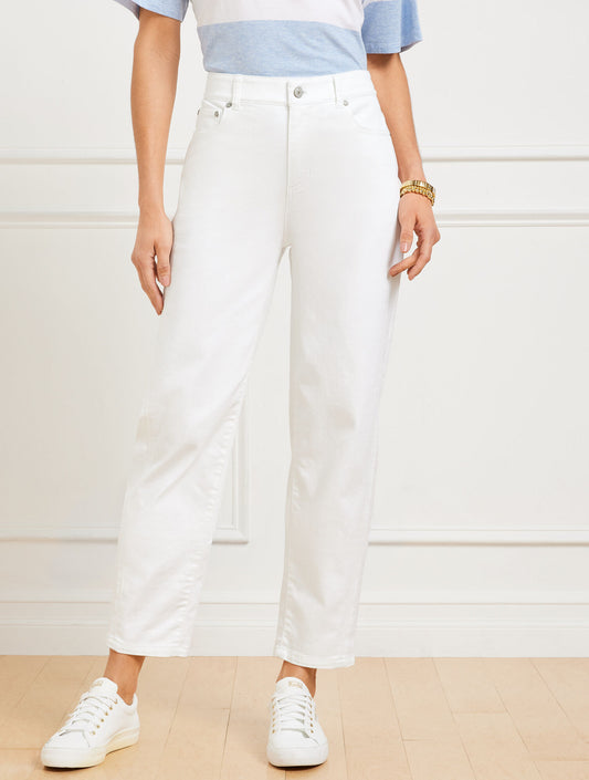 Relaxed Tapered Barrel Leg Jeans -  White