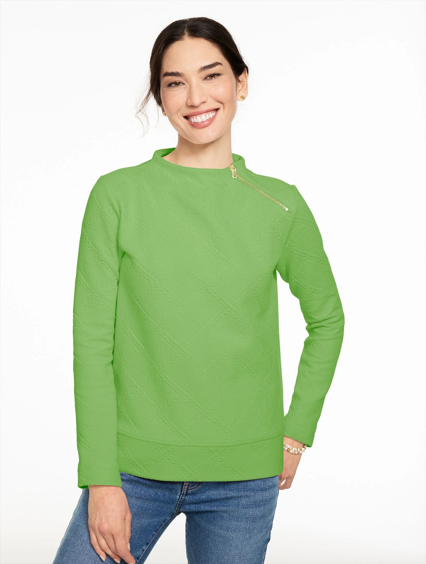 Cable Knit Funnel Neck Zip Pullover