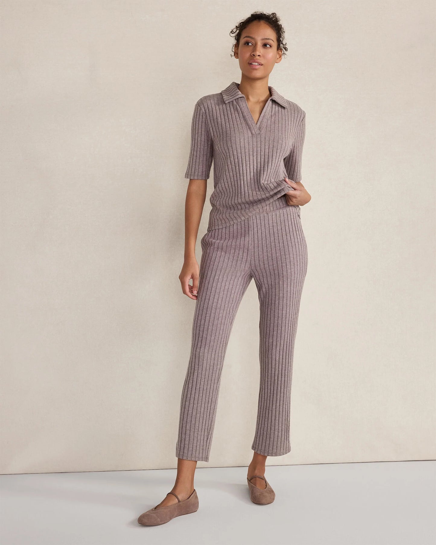 Wide Rib Knit Johnny Collar Top