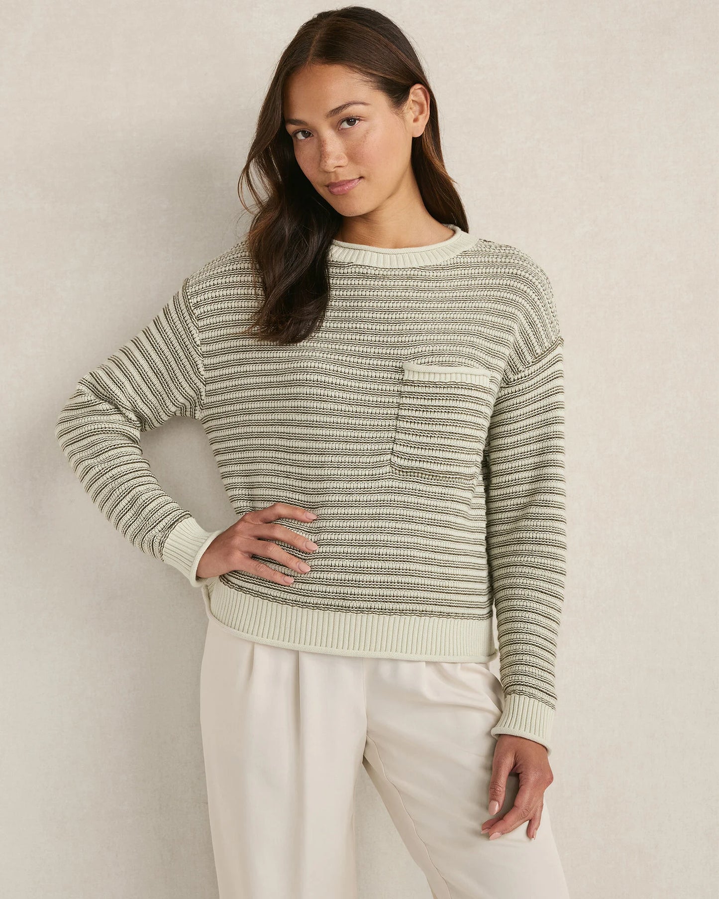 Organic Cotton Linear Stitch Crewneck Sweater