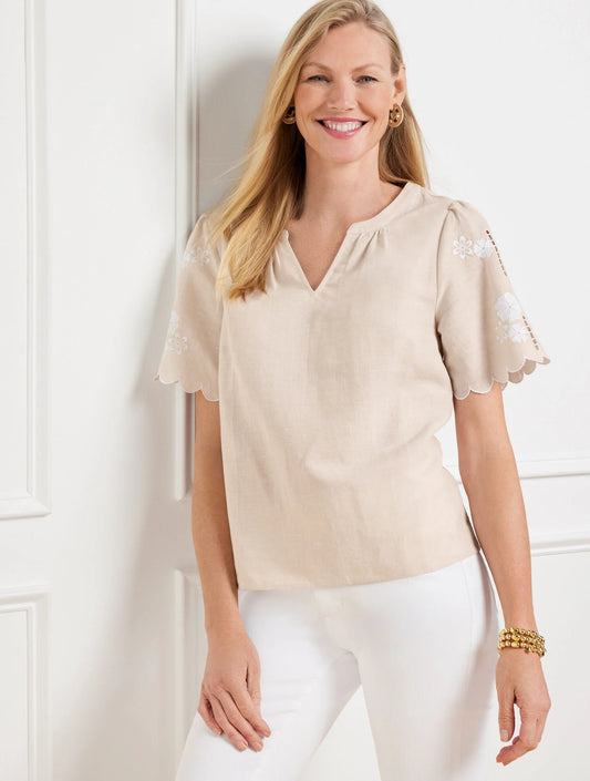 Embroidered Linen Cotton Top