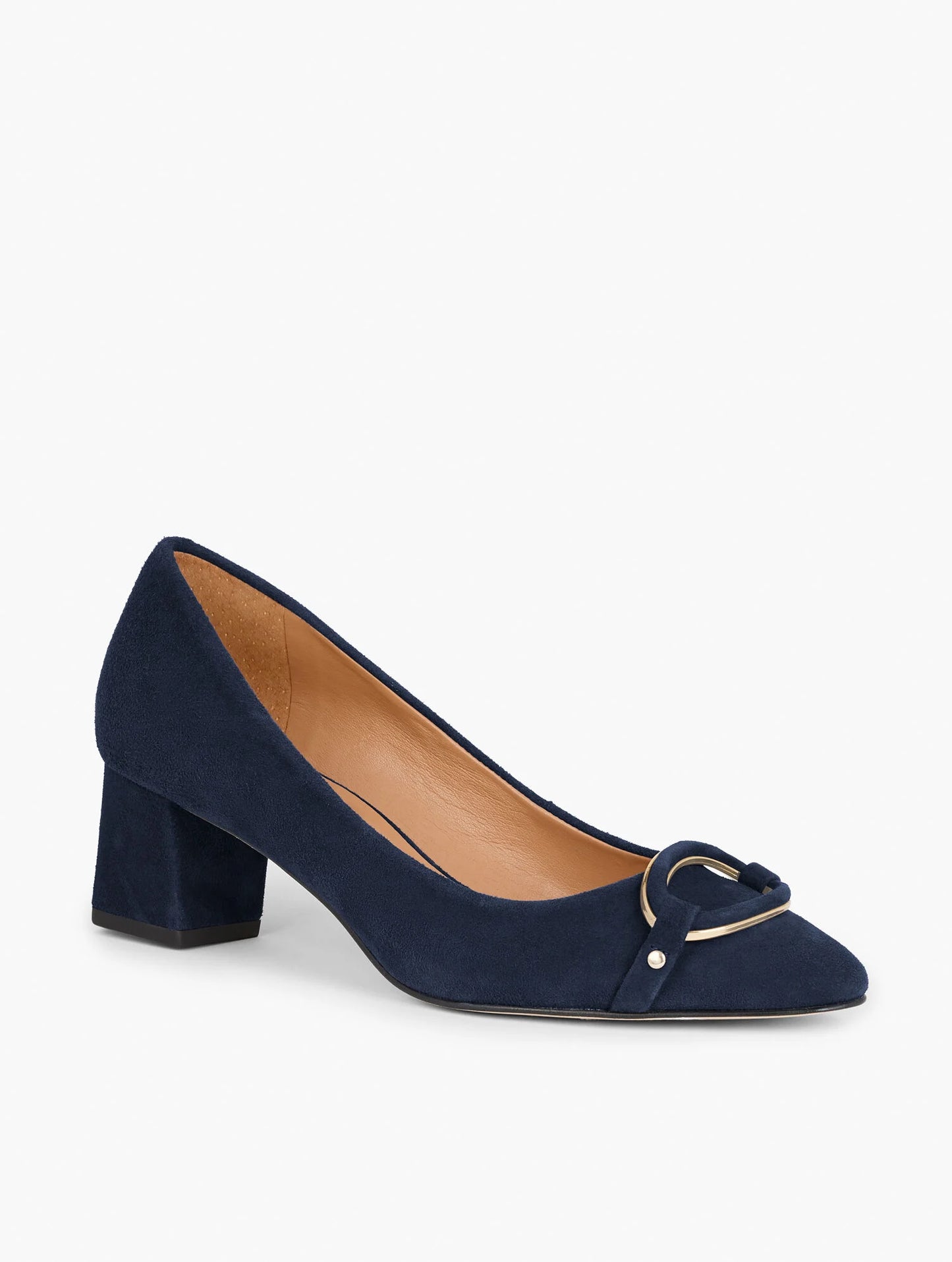 Kayla Buckle Block Heel Suede Pumps