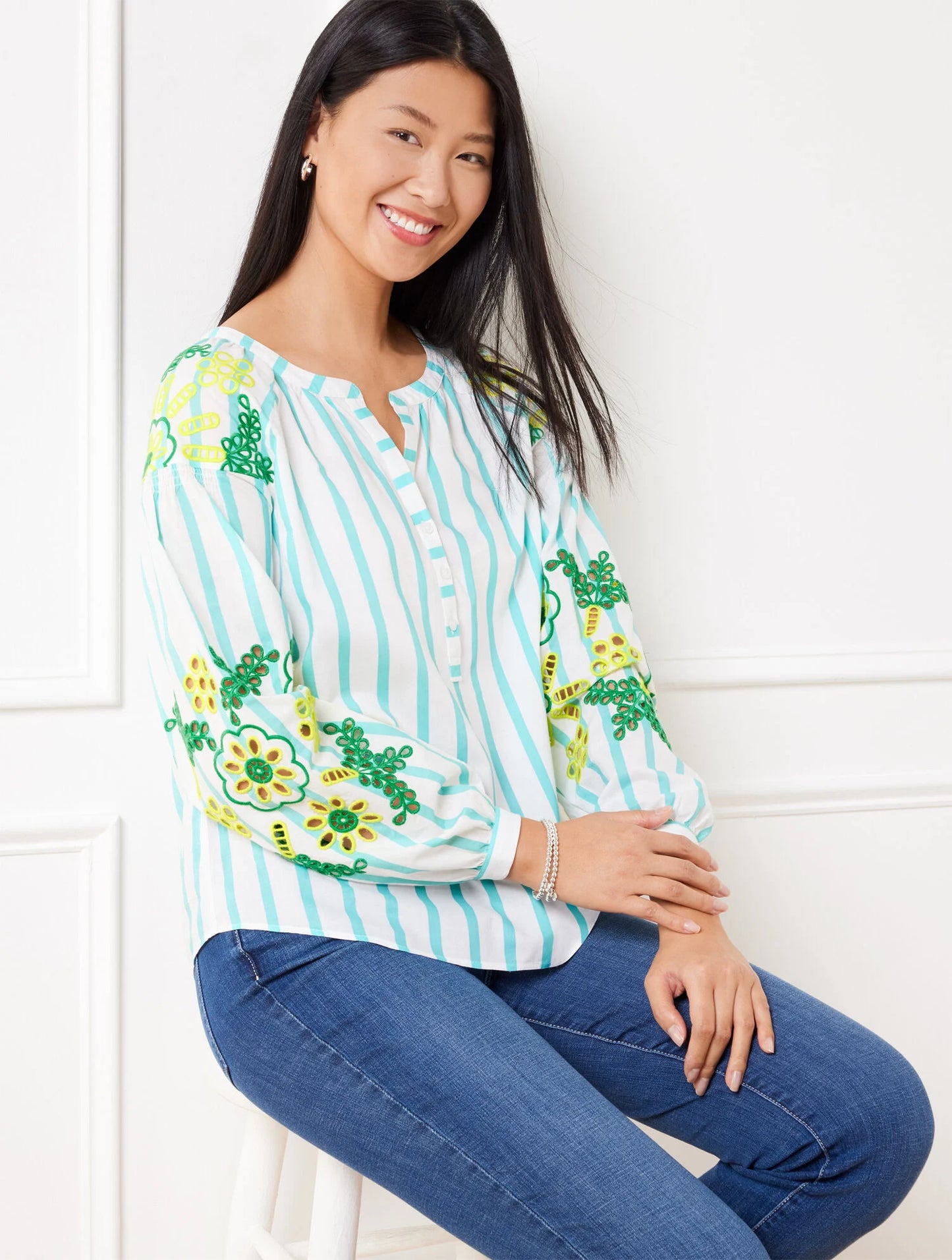 Embroidered Top - Park Stripe