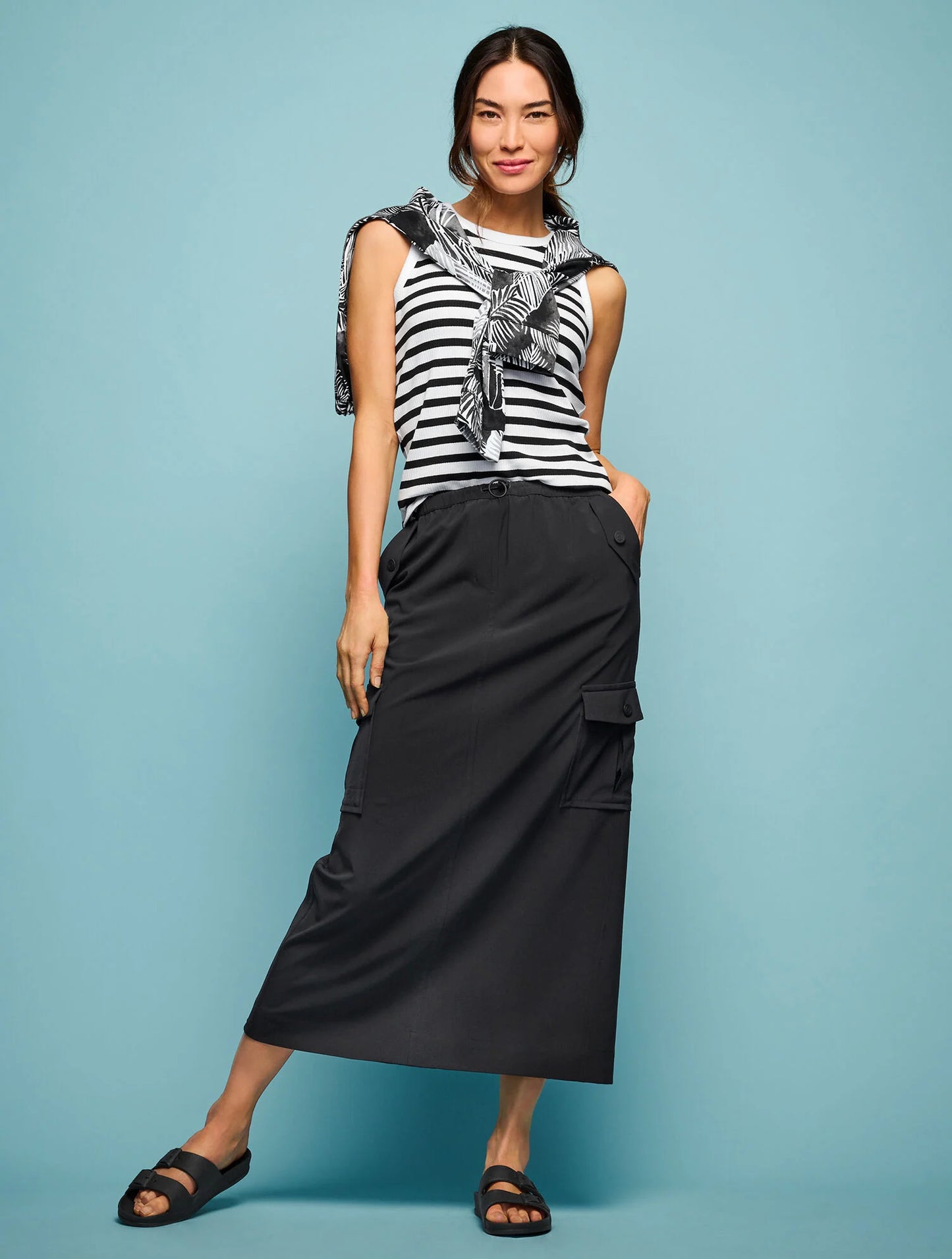 Drawcord Hem Pullover - Breezy Palms