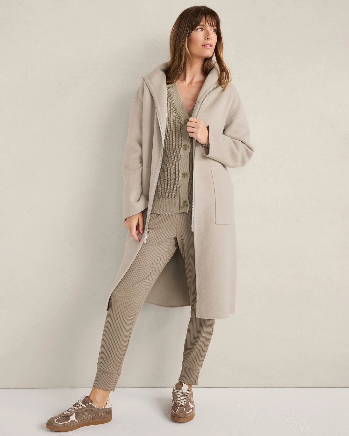 Wool Blend Funnel Neck Coat