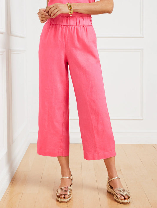 Wide Crop Pull-On Washed Linen Pants
