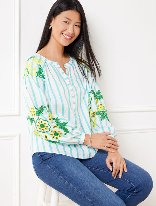 Embroidered Top - Park Stripe