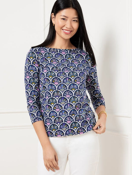 Bateau Neck Tee - Scalloped Floral
