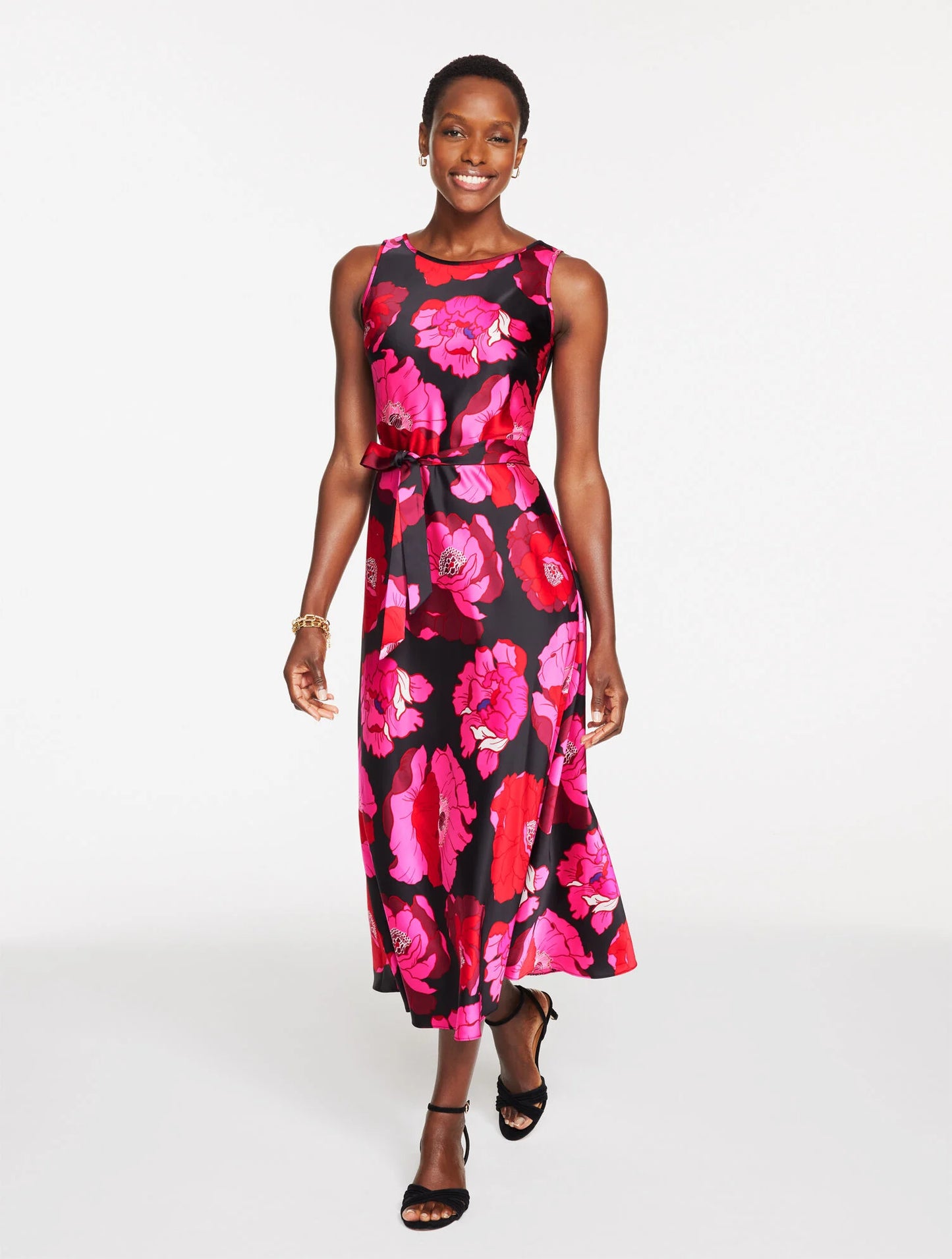 Satin Midi Dress - Blooming Floral