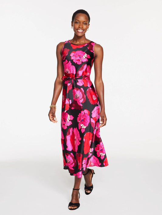 Satin Midi Dress - Blooming Floral