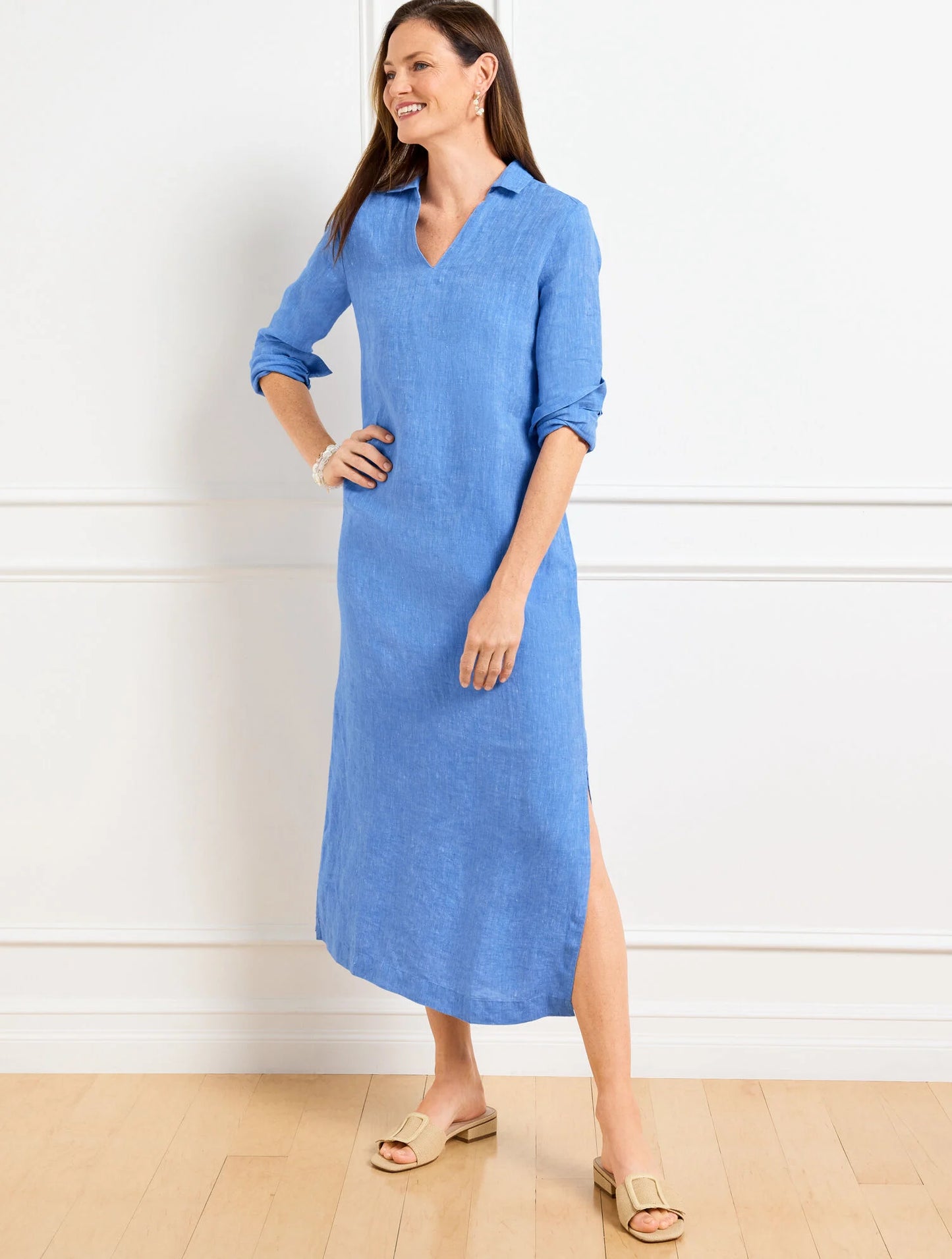 Long Sleeve Linen Kaftan Shirtdress