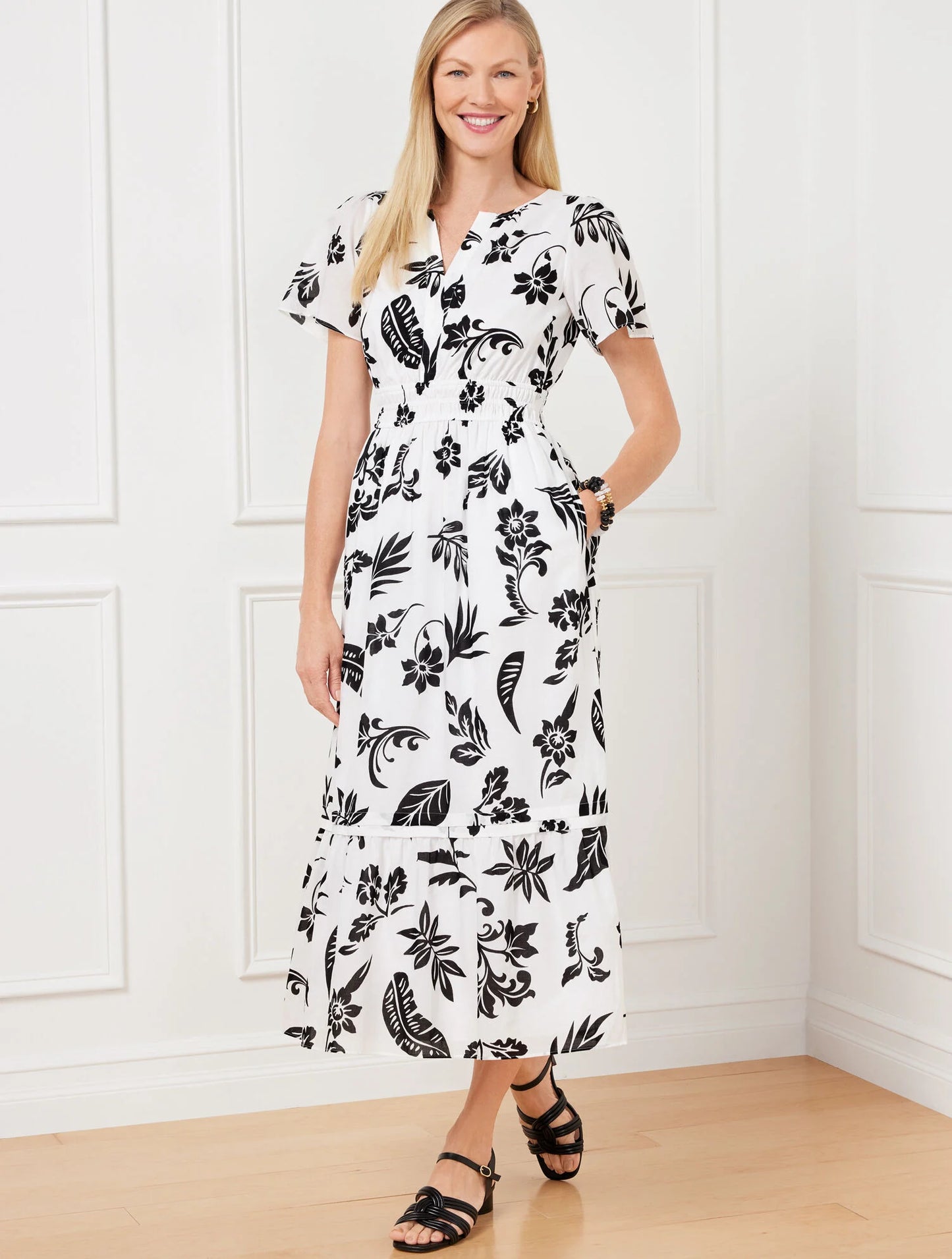Flutter Sleeve Midi Dress - Silhouette Palms