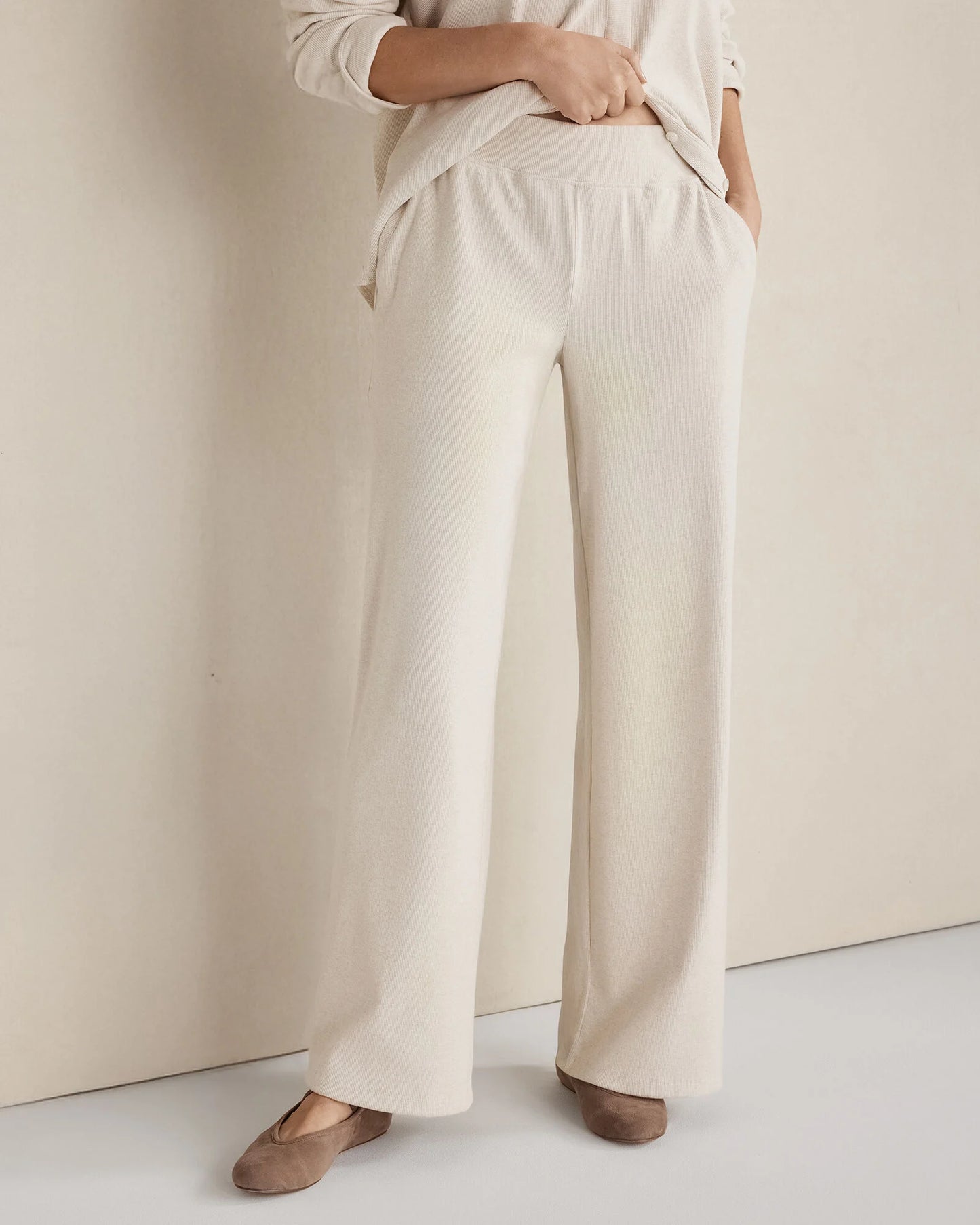 Organic Cotton Rib Knit Relaxed Wide Leg Pants