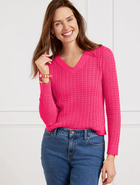 Open Stitch V-Neck Pullover