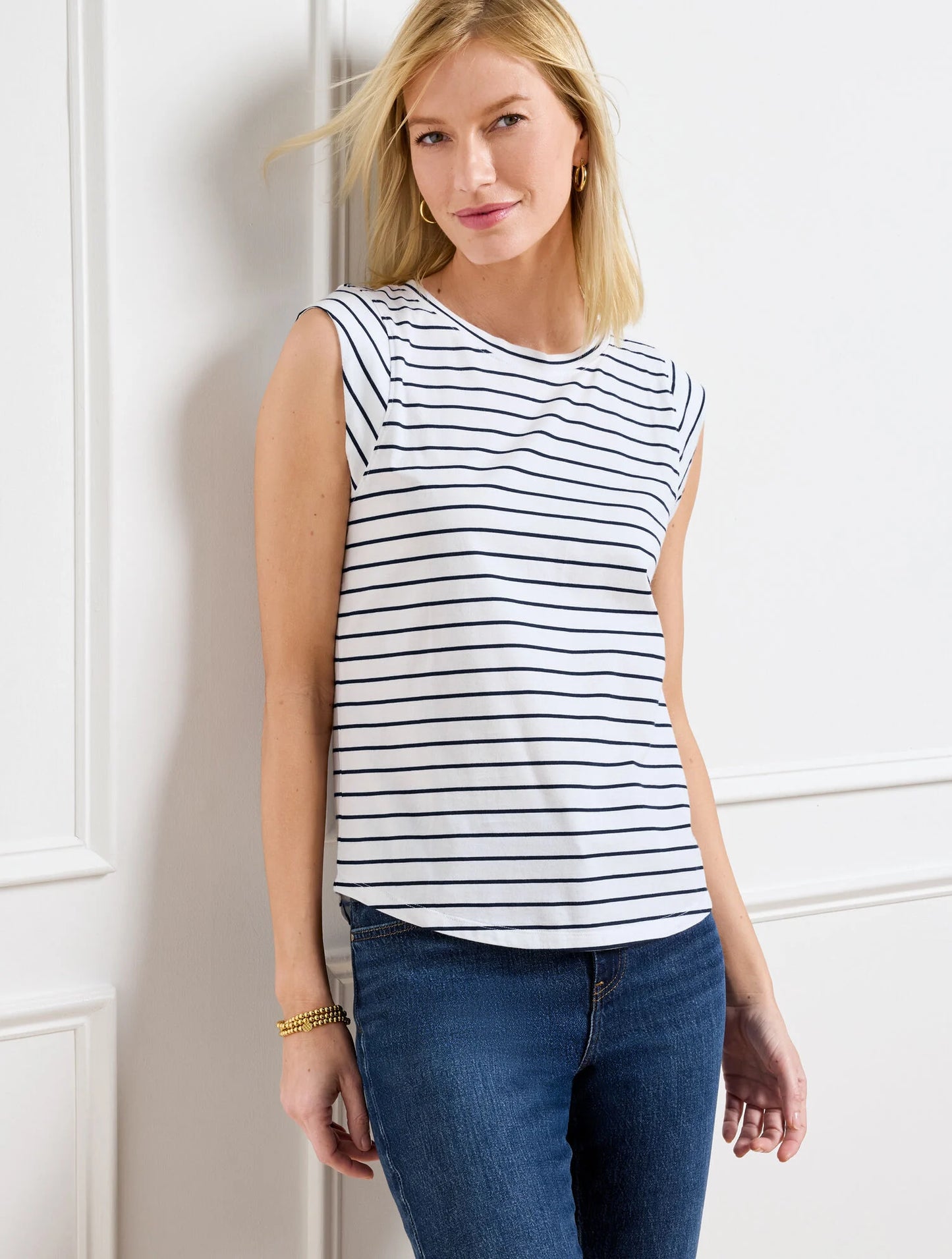 Extended Shoulder Striped Crewneck Tee - Stripe